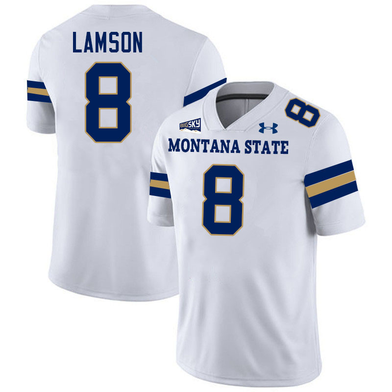 Montana State Bobcats #8 Justin Lamson College Football Jerseys,Uniforms Stitched-White